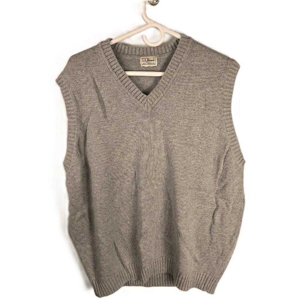 Vintage LL Bean Sweater Vest Mens XL Gray V-Neck Wool Preppy Missing Size Tag